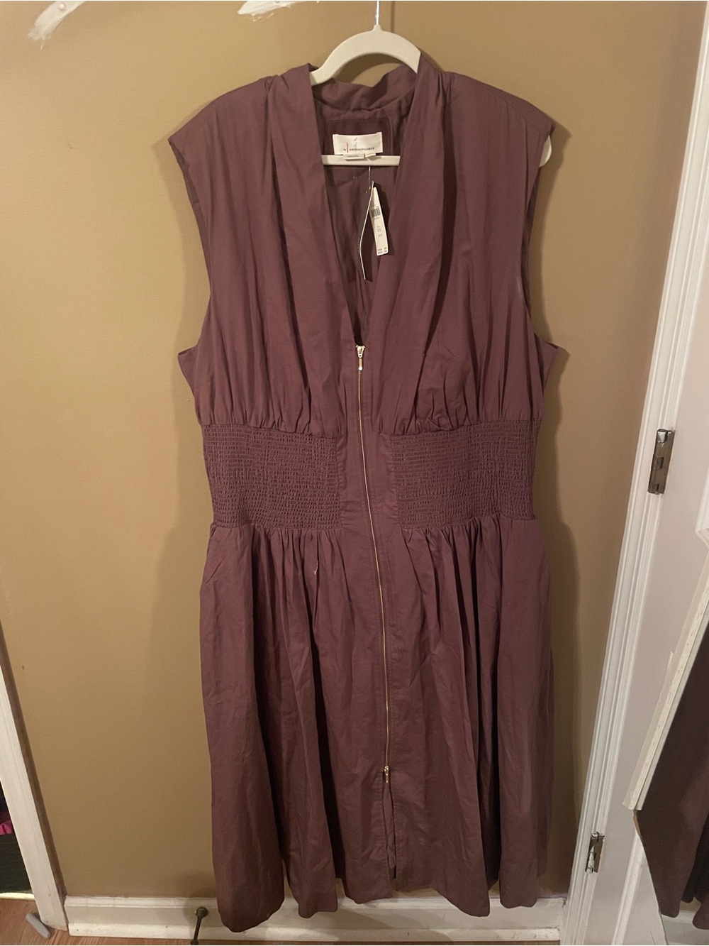 Anthropologie Zip-Front Sleeveless Midi Dress in Brown